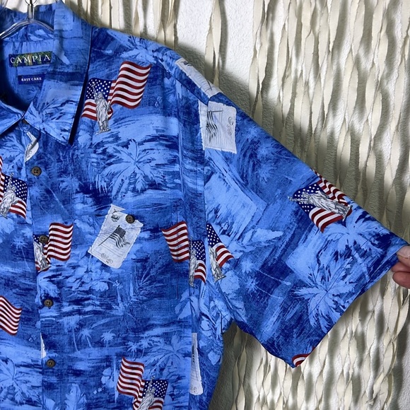 Men’s Campia Americana Patriot Fourth of July Short Sleeve Rayon Button Down XL - Picture 2 of 7